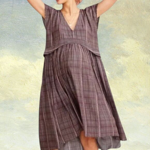 Hatch Maternity Paulina Dress Diamond Geo Print S 1 Brown Pink Sleeveless EUC - Picture 2 of 8